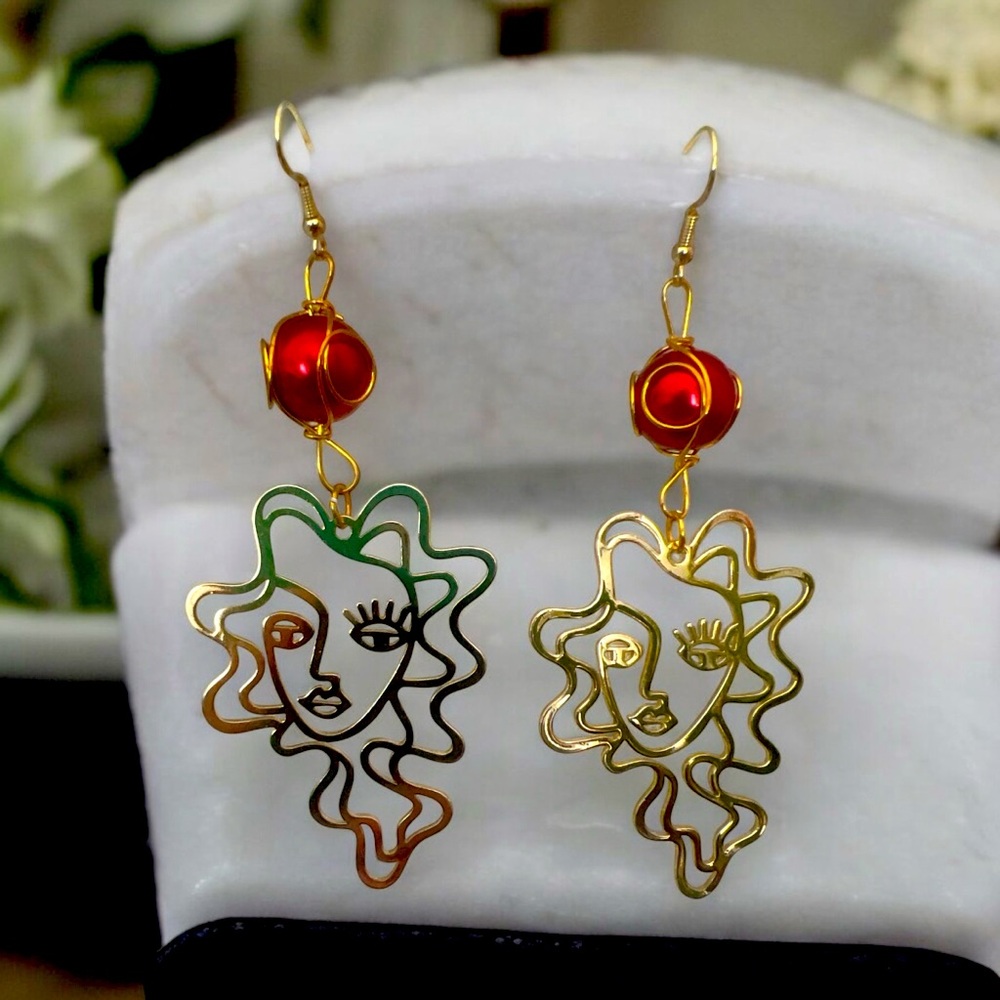 Bold Line Art Repurposed Stainless Steel Earrings